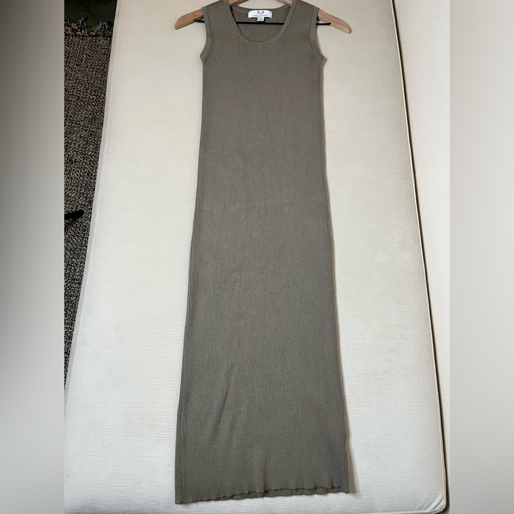 Magaschoni Dress - Women’s XS Green - Ribbed Knit Bodycon Olive Green Midi